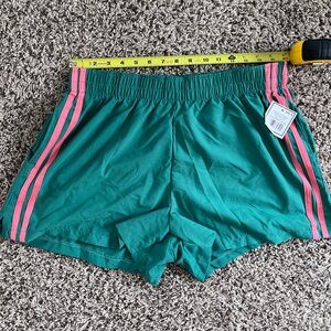 Women's Green Athletic Shorts Pink Side Stripes Elastic Waist Workout XL